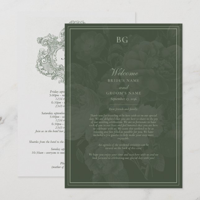 Boda Itinerario Fiesta Jardín Botánico Vintage (Anverso / Reverso)