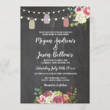 Boda Jars Chalk Rutic Floral Lights Invitación