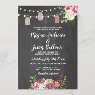 Boda Jars Chalk Rutic Floral Lights Invitación