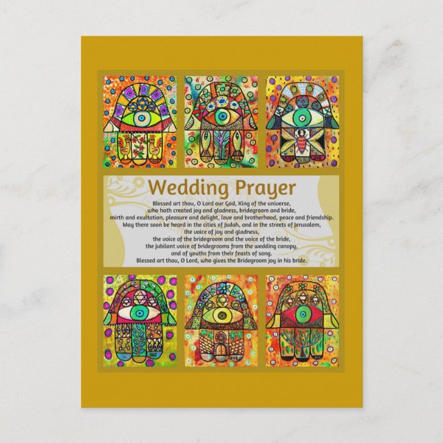Boda judío Oración tarjeta postal Golden Hamsa (Anverso)