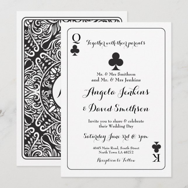 Boda King Queen Ace Clubs Jugando con tarjeta de i (Anverso / Reverso)