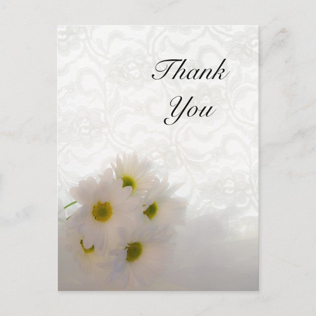 Boda Lace Blanco y Daisies Gracias Nota (Anverso)