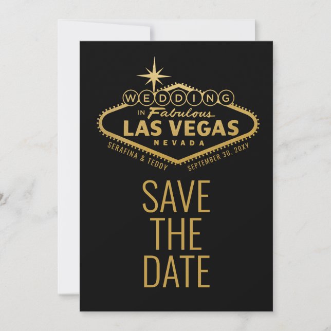 Boda Las Vegas Rótulo Gold Photo Save the Date (Anverso)
