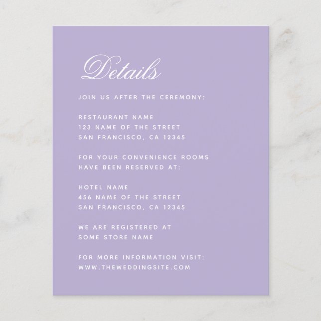 Boda Lavender Detalles Tarjeta Purple simple presu (Anverso)