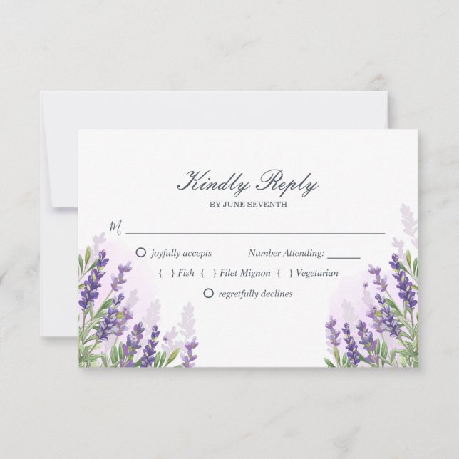 Boda Lavender tarjeta RSVP Púrpura Pastel Floral (Anverso)