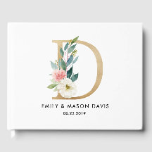 Boda Libro de Invitado con Monograma, Floral, Rúst