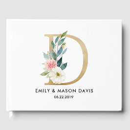 Boda Libro de Invitado con Monograma, Floral, Rúst