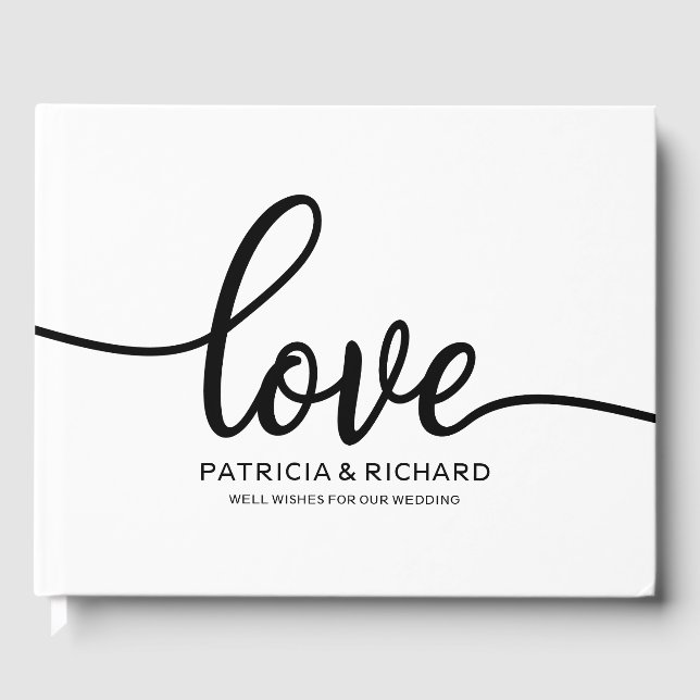 Boda Libro de invitados Guión de Moda blanco negro (Anverso)