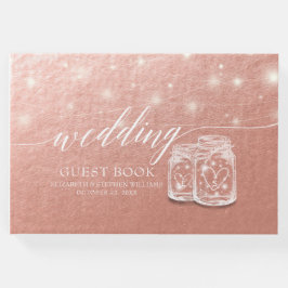 Boda libro de visitas Mason Jar String Rosa ligero