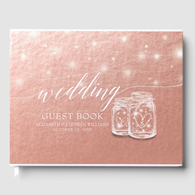 Boda libro de visitas Mason Jar String Rosa ligero (Anverso)