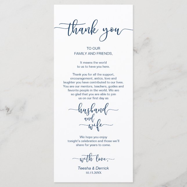 Boda Lugar Ajuste Gracias, Navy Blue, Tarjeta (Anverso)
