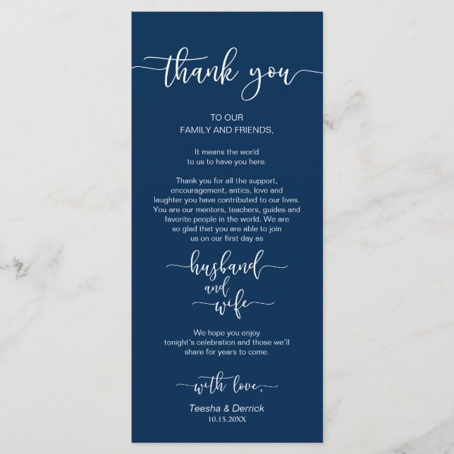 Boda Lugar Ajuste Gracias, Navy Blue, Tarjeta (Anverso)