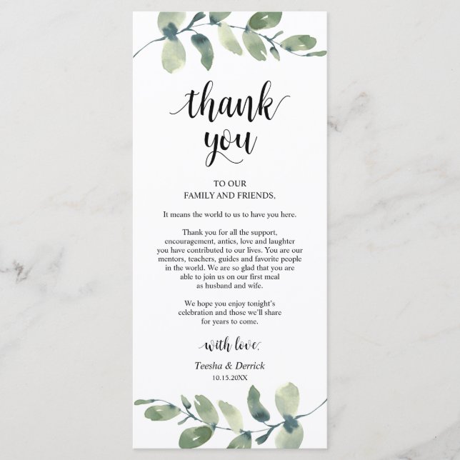 Boda Lugar Configuración de Eucalyptus Tarjeta de  (Anverso)