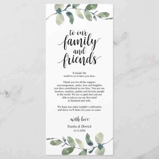 Boda Lugar Configuración de Eucalyptus Tarjeta de  (Anverso)