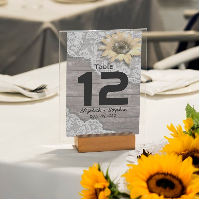Boda Lugar Números de mesa Lace Madera de girasol (Subido por el creador)