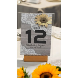 Boda Lugar Números de mesa Lace Madera de girasol