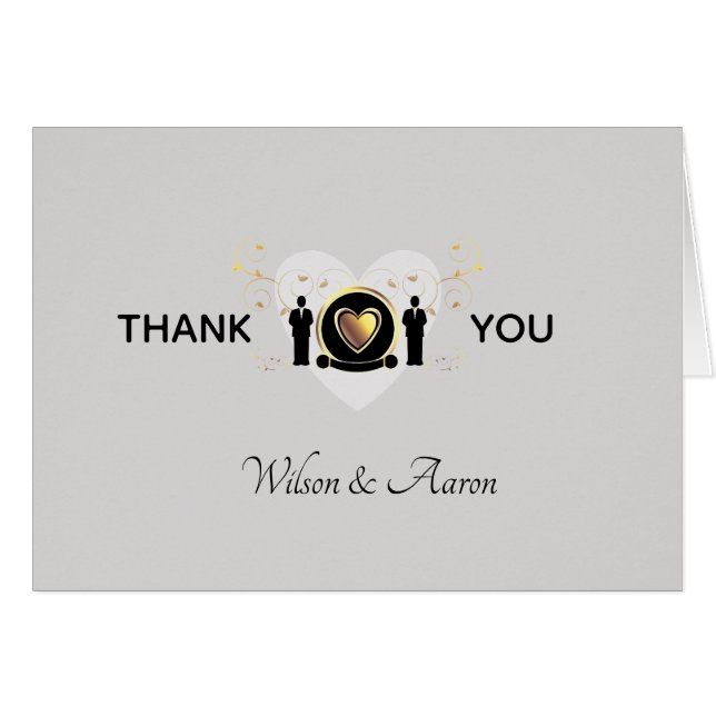 Boda macho de corazón gris | Tarjeta de agradecimi (Anverso (Horizontal))