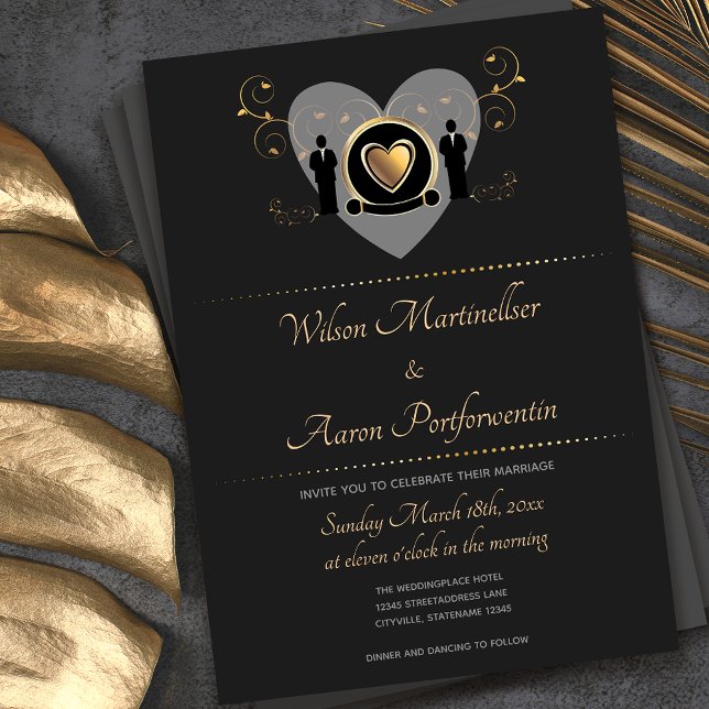 Boda macho del corazón del oro | Invitación (Subido por el creador)
