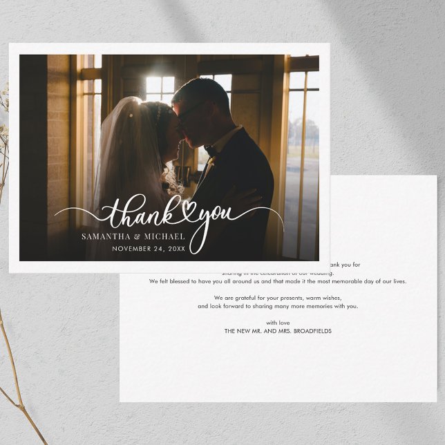 Boda manuscrito de presupuesto Foto Tarjeta de agr (Wedding Photo Script Thank You Note Card)