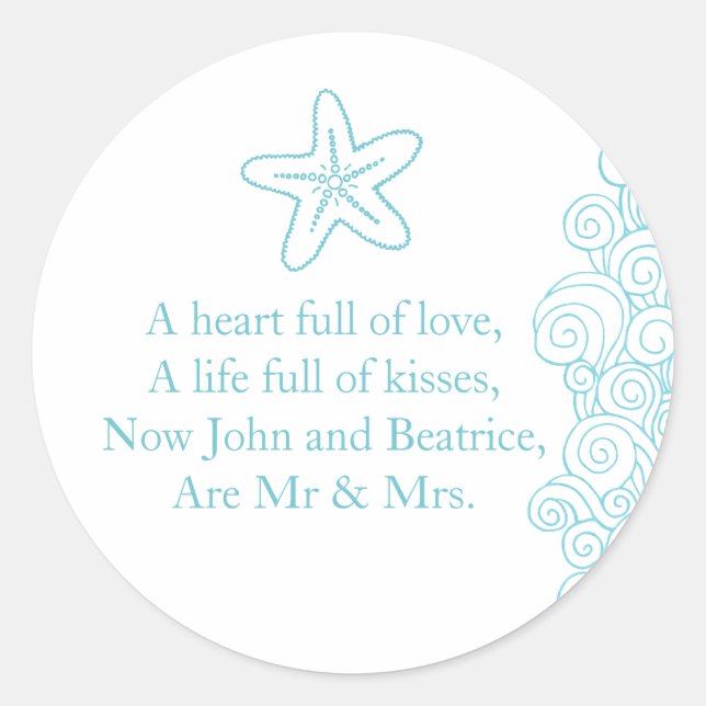 Boda mar estelar olas de playa aqua pegatina (Anverso)