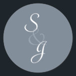 Boda marcado Sello para sobres-pizarra azul<br><div class="desc">Pegatina de sello para sobres azul pizarra con las iniciales de la novia y el novio. Si quieres ver este diseño en otro estilo o color,  envíame un correo electrónico a orchardgreetings@gmail.com. Estaría encantado de ayudarte.</div>