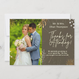 Boda marrón foto de pareja gracias tarjeta plana