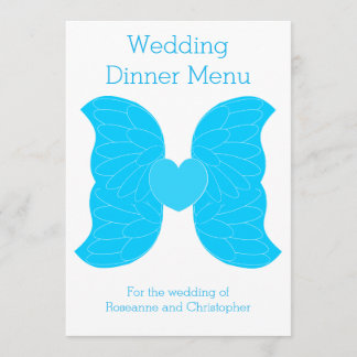 Boda Menú Cena Azul Ángel Alas Corazón Diseño