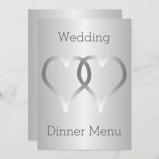 Boda Menú Corazones Plateados (Anverso / Reverso)