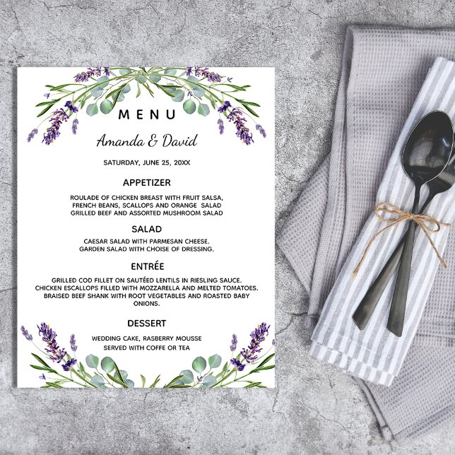 Boda Menú lavanda eucalipto verde (Subido por el creador)