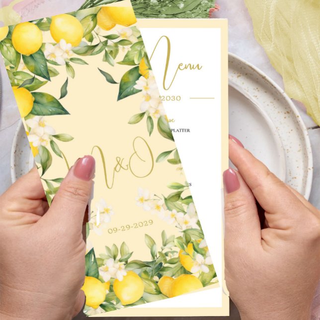 Boda Menú Monograma de verano de cítricos limón (Subido por el creador)