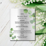 Boda Menú presupuesto de eucalipto plata verde<br><div class="desc">Tenga en cuenta que este menú está en papel de volante y es muy delgado. Los sobres no están incluidos. Para menús más gruesos (mismo diseño) visite nuestra tienda. Un menú boda elegante y glamuroso. Personalice y agregue sus nombres, fecha y el menú boda. Fondo de aspecto metálico de plata...</div>