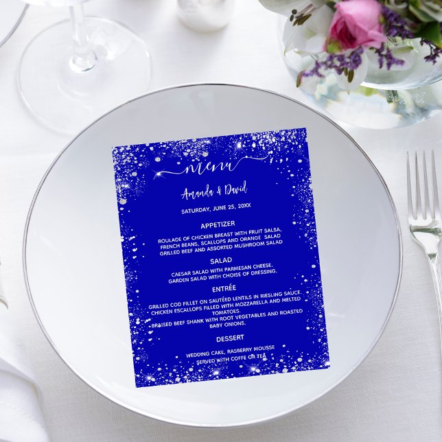 Boda Menú purpurina real azul plata presupuesto (Subido por el creador)