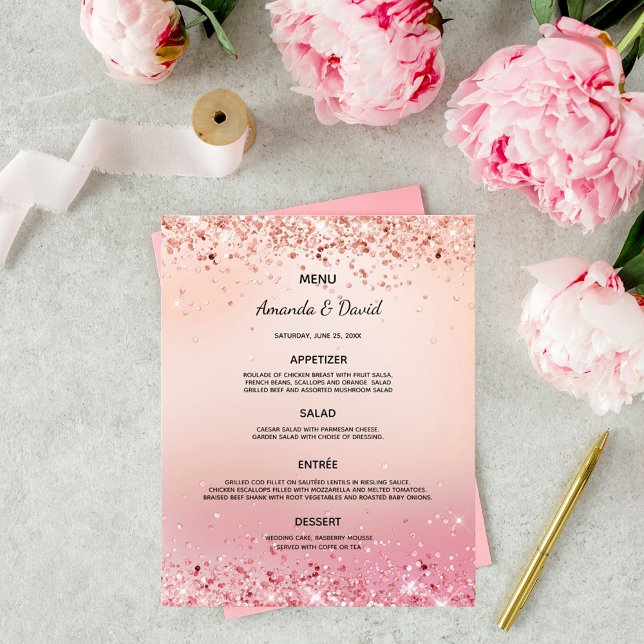 Boda Menú rosa oro purpurina rosa polvo elegante (Subido por el creador)