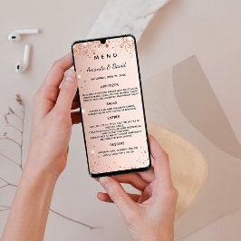 Boda Menú rosa tarjeta de destellos dorados