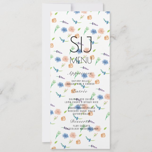 Boda Menú simple acuarela (Anverso)