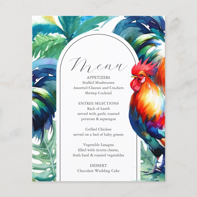 Boda Menus Boda de gallo tropical (Anverso)