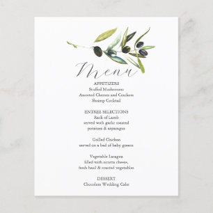 Boda Menus Elegante Rama de Oliva Botánica