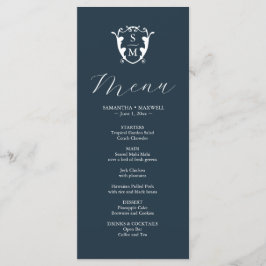 Boda Menus Escudo simple monograma azul