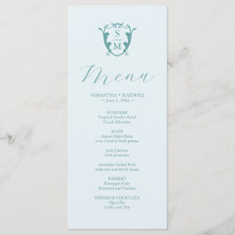 Boda Menus Escudo simple monograma azul