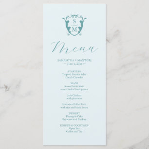 Boda Menus Escudo simple monograma azul