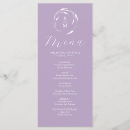 Boda Menus Simple Monograma Lavanda