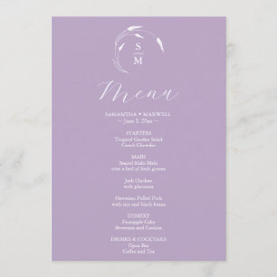 Boda Menus Simple Monograma Lavanda