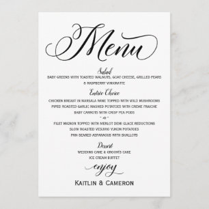 Boda Menus   Tipografía moderna de lujo (negro)
