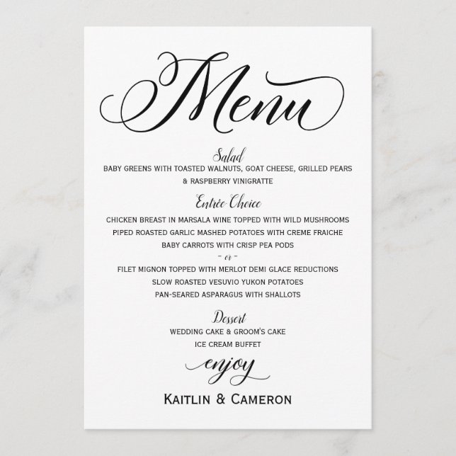 Boda Menus | Tipografía moderna de lujo (negro) (Anverso)