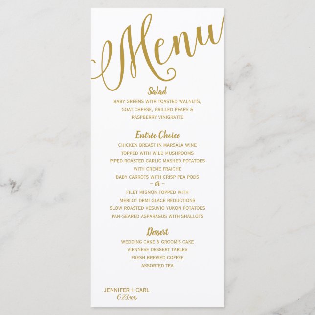 Boda Menus | Tipografía moderna (oro) (Anverso)
