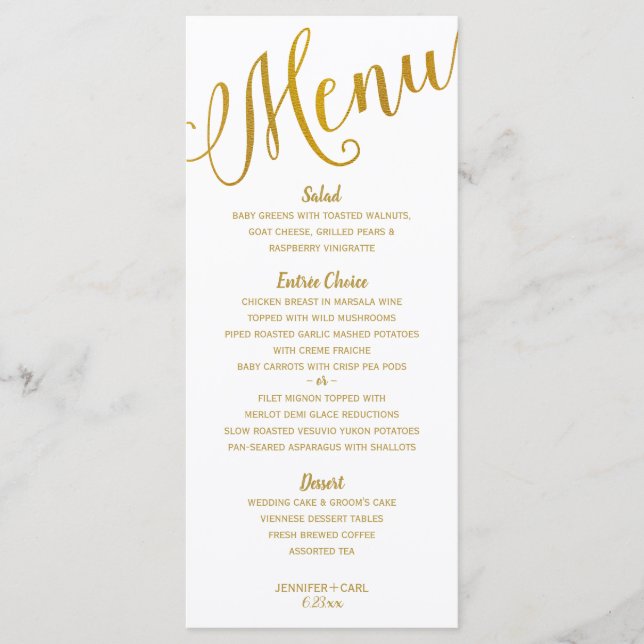Boda Menus | Tipografía moderna (Relieve metalizad (Anverso)