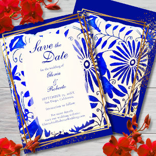Boda mexicano Blue Talavera Guardar tarjeta de fec