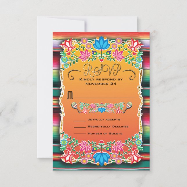 Boda mexicano Rug y Floral RSVP (Anverso)