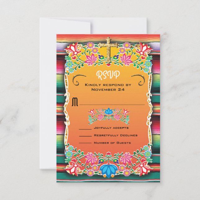 Boda mexicano Rug y Floral RSVP (Anverso)
