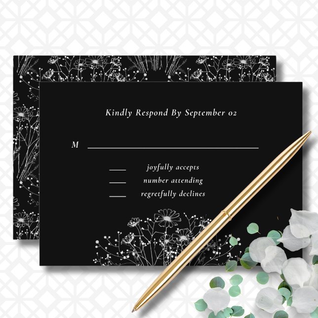 Boda mínima floral blanca oscura RSVP (Subido por el creador)